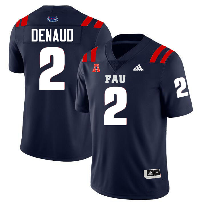 #2 Wilky Denaud FAU Jersey,Florida Atlantic Owls Football Jersey,Uniforms,Gears-Navy